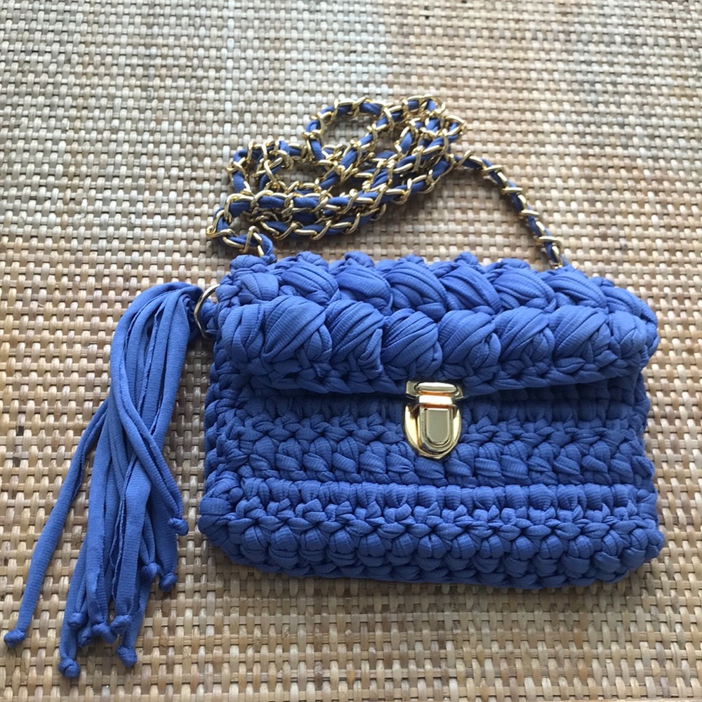 Chic Blue and Gold Mini Bag with Quilted Texture